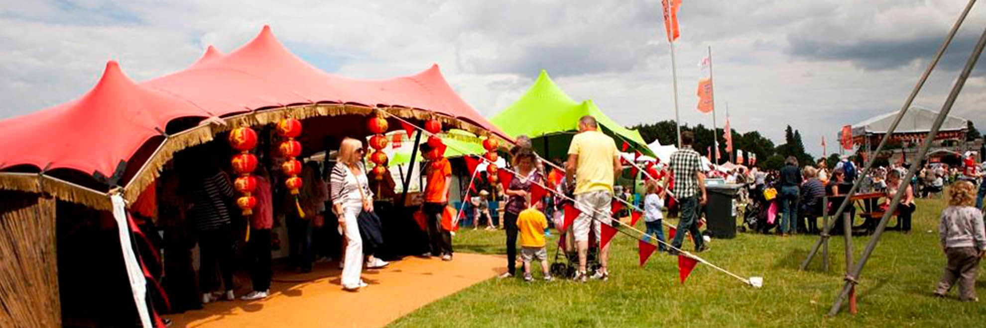Red Stretch Tent with red bunting