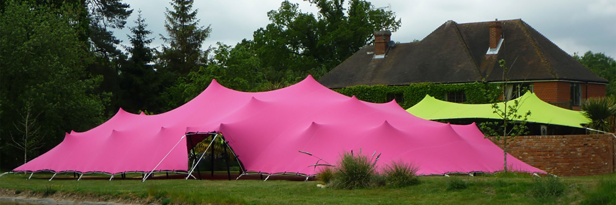 pink stretch tent with door opening