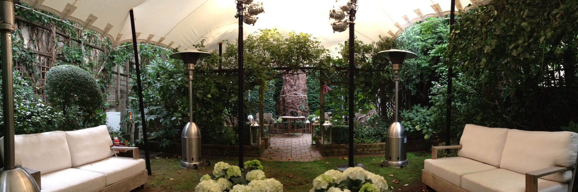 white stretch tent over courtyard