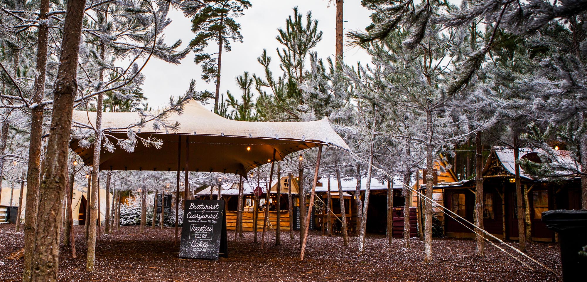 Beige stretch tent, winter scene.