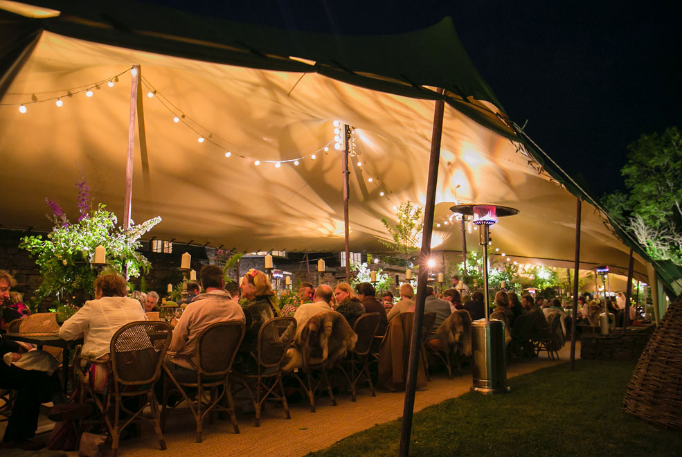 Stretch tent by night with candlelight