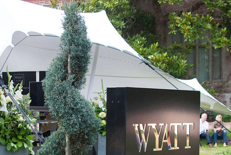 White Stretch Tent Wyatt Sign